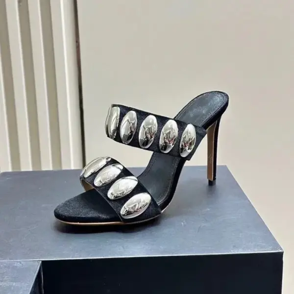 2025 Summer Brand Metal Decor Women Slippers Sandals Fashion Banquet Rivet Stiletto high Heels Suede Pumps Female Mules Slides - AliExpress 322 - Image 5