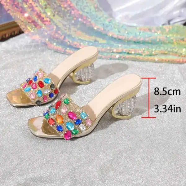 Shiny Colored Rhinestone Sandals Slippers Women Transparent Thick Bottom Party Dress Mules High Heels 2025 Summer Heeled - AliExpress 322 - Image 5