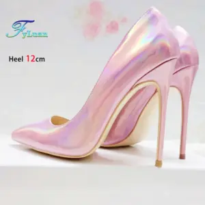 Pink 10CM 12CM High Heels Women Laser Holographic Party Dress Shoes Magical Colour Fashion Pointed Elegant Ladies Pumps Size 45 - AliExpress