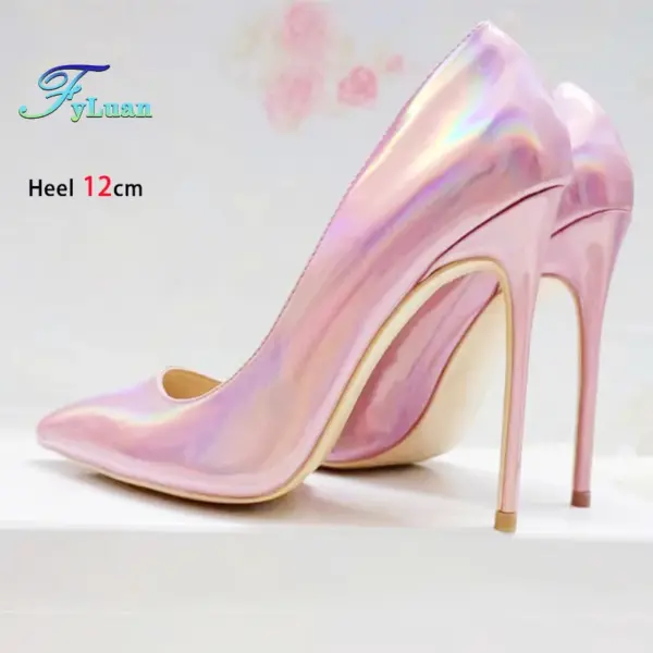 Pink 10CM 12CM High Heels Women Laser Holographic Party Dress Shoes Magical Colour Fashion Pointed Elegant Ladies Pumps Size 45 - AliExpress