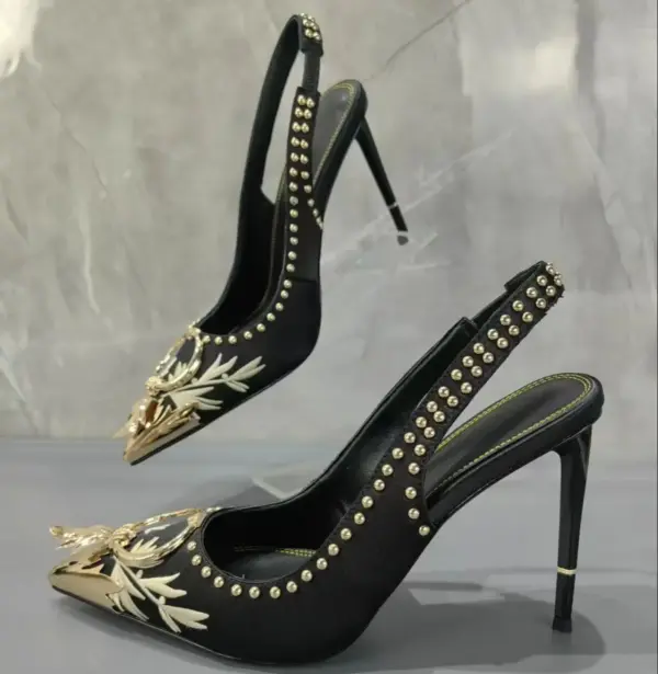 Embroidery Velvet Women Sandals Thin High Heels Buckle Strap Luxury Dressing Shoes New Fashion Design Metal Rivets Pumps Female - AliExpress 322 - Image 3