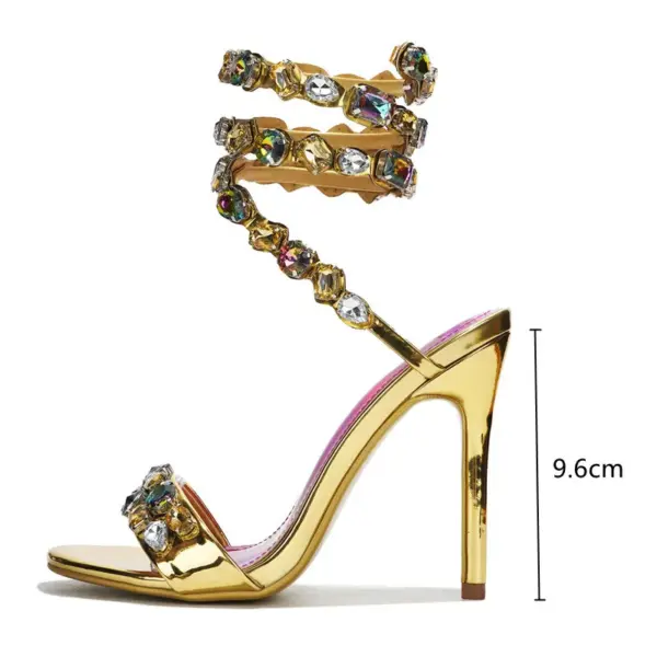 Star style Luxury Crystal Embellished Wraparound Women Sandals Stiletto High heels Gladiator Sandals Summer Wedding Prom Shoes - AliExpress 322 - Image 6