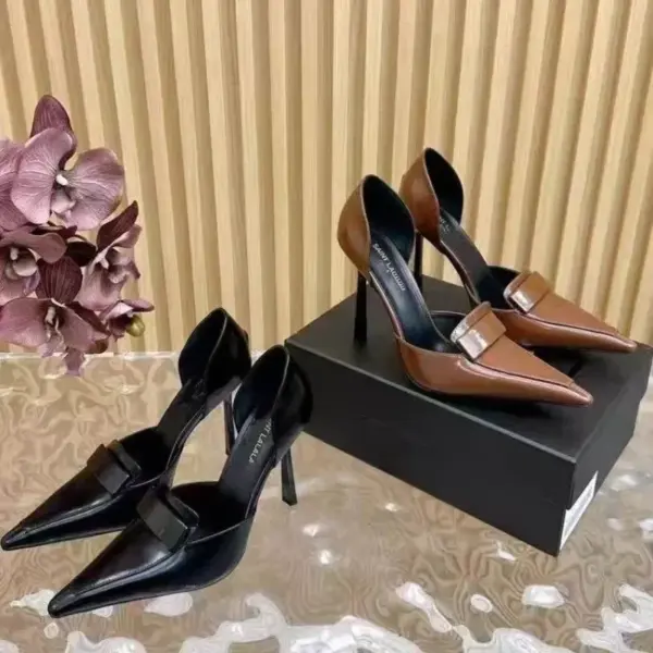 10cm Metal Blade Pointed Toe Stiletto Heels Pumps Coffee Brown Retro Fashion Dress Shoes Woman Thin High Heels Designer - AliExpress 322 - Image 2