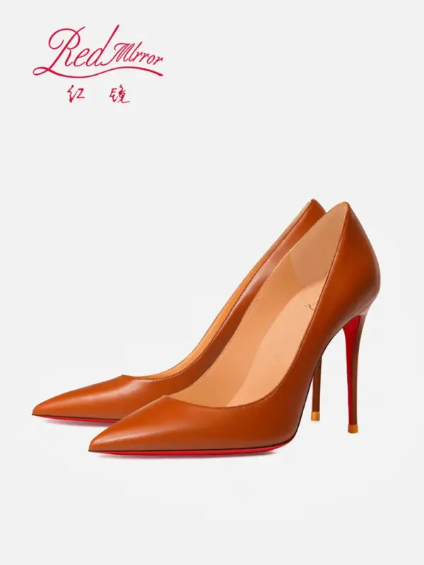 2025 New Red soled High Heels Handmade Women's Shoes Brown Soft Genuine Leather Shallow Mouth Pointed Fine Custom Shoes - AliExpress 322