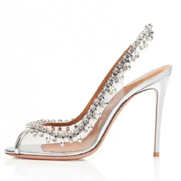 Silver Pink PVC Clear Heeled Sandals Women Pumps Sexy Rhinestones Thin High Heels Shoes Pointed Toes Party Nightclub Sandals - AliExpress 322 - Image 4