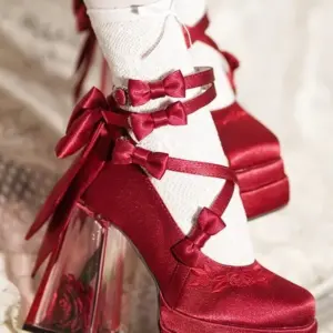 Original Lolita Red High Heels Women's Sweet Elegant Bow Velvet Mary Jane Shoes Ladies Birthday Party Cos Platform Shoes Spring - AliExpress 322