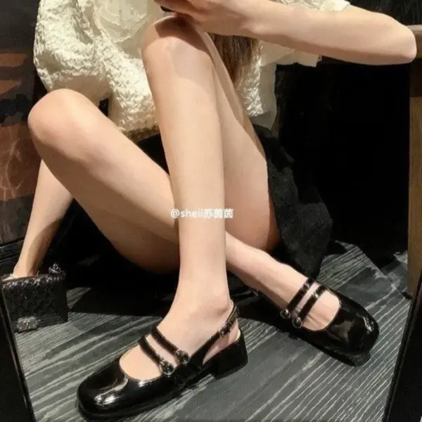 Classic Red Mary Jeans Woman Patent Leather Med-High Heels Sandals Two Buckle Belt Strap Shoes Femme Slingback Lolita Footwear - AliExpress 322 - Image 5