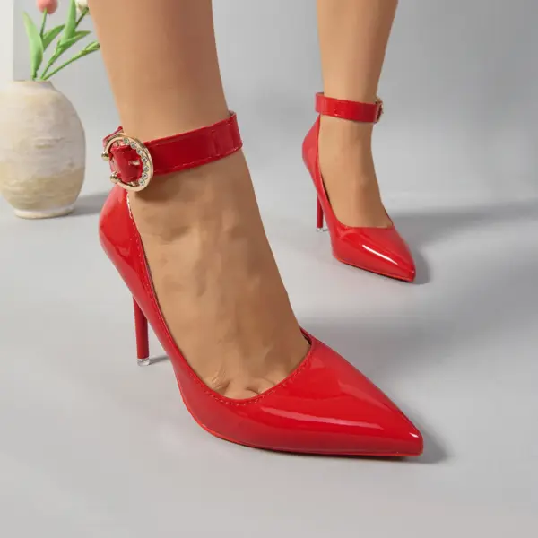 Aphixta Crystals Gold Buckle Strap Pimps Red Black High Stiletto Heels Pumps Women Party Shoes Pointed Toe Size 50 - AliExpress 322 - Image 4