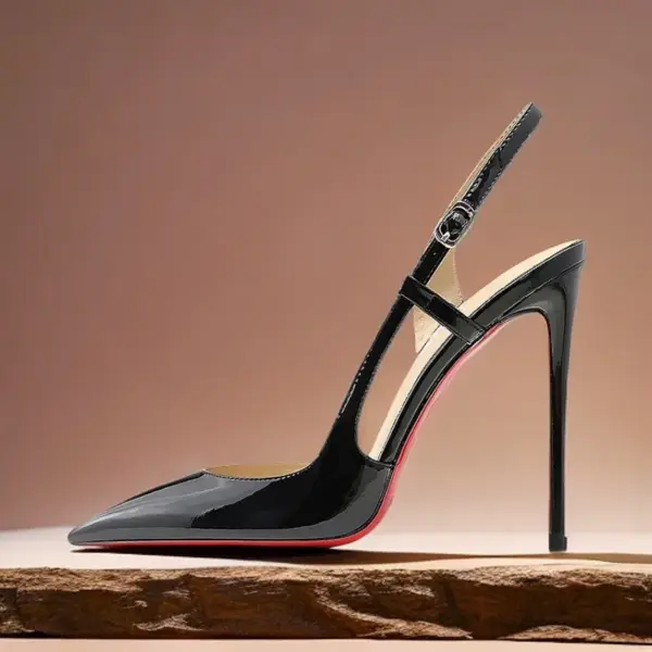 New silver patent leather flat buckle sandals with pointed edges and slim heels, stylish and stylish, worn in the backless style - AliExpress 322 - Image 3