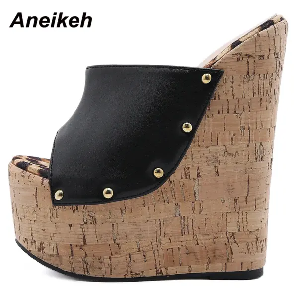 Aneikeh 2025 Summer Fashion Open Toe Sandals Platform Super High Heels Slip-on Metal Rivet Sandals Rome Party Women Mules black - AliExpress 322 - Image 3