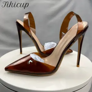 Tikicup Brown Summer Women Sexy Transparent Soft PVC Pointy Toe High Heel Slingback Shoes Jelly Stiletto Pumps 12cm 10cm 8cm - AliExpress 322