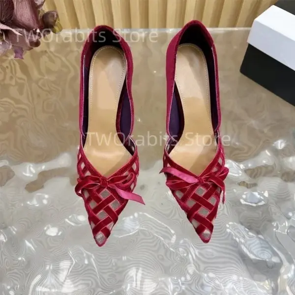 Sexy Translucent Velvet Ribbon Women's High Heels Elegant Sweet Banquet Dress Wedding Texture Niche Bow-knot Pointed Mesh Sandal - AliExpress 322 - Image 3