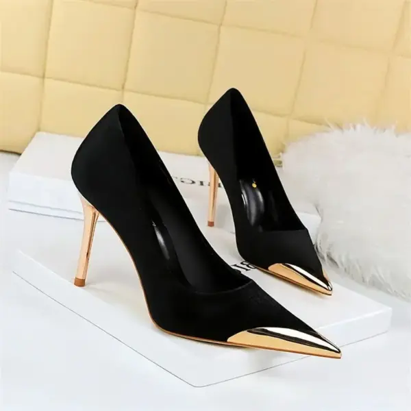 Women Fashion Comfort Suede High Heels Green Burgundy Pumps Metal Cap Pointed Toe Velvet Evening Party Office Single Shoes - AliExpress 322 - Image 6