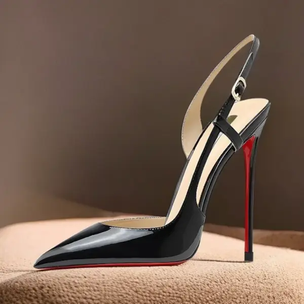 New silver patent leather flat buckle sandals with pointed edges and slim heels, stylish and stylish, worn in the backless style - AliExpress 322 - Image 2