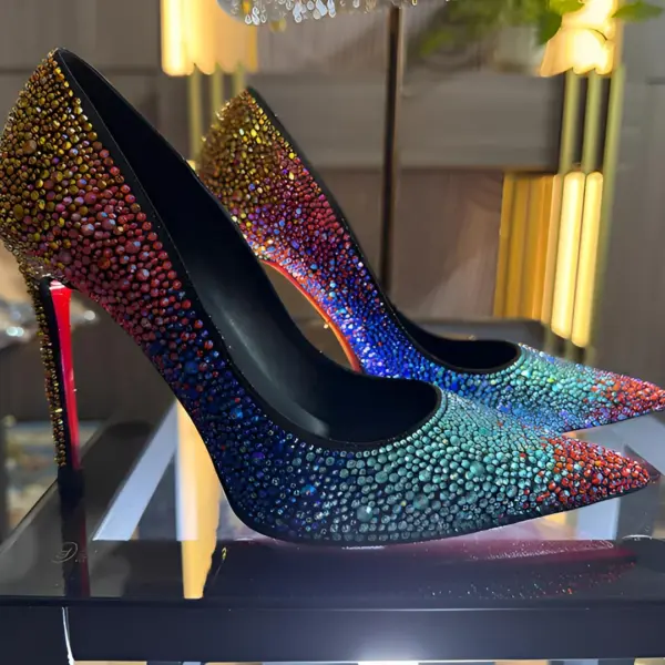 Women Full Diamond High Heel Pumps Rhinestone Pointed Toe Stiletto Heel Bling Bling Luxury Brand Colorful Crystal Wedding Shoes - AliExpress 322 - Image 5