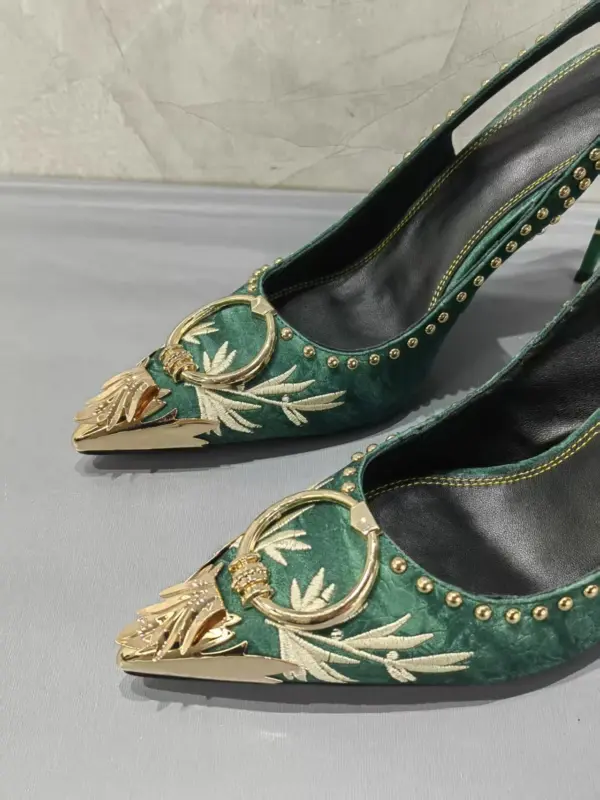Embroidery Velvet Women Sandals Thin High Heels Buckle Strap Luxury Dressing Shoes New Fashion Design Metal Rivets Pumps Female - AliExpress 322 - Image 5