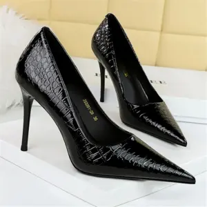 Women 10cm High Heels Stiletto Pumps Pointed Toe Green Nude Heels Office Lady Serpentine Patent Leather Wedding Party Prom Shoes - AliExpress