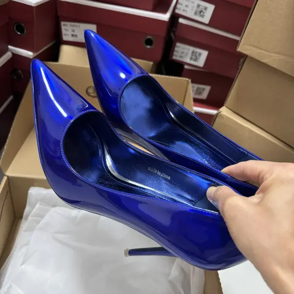 Tikicup Woman Shallow High Heels Shiny Blue Red Patent Leather Pointed Toe Stilettos Pumps Party Bridemaids Wedding Dress Shoes - AliExpress - Image 3