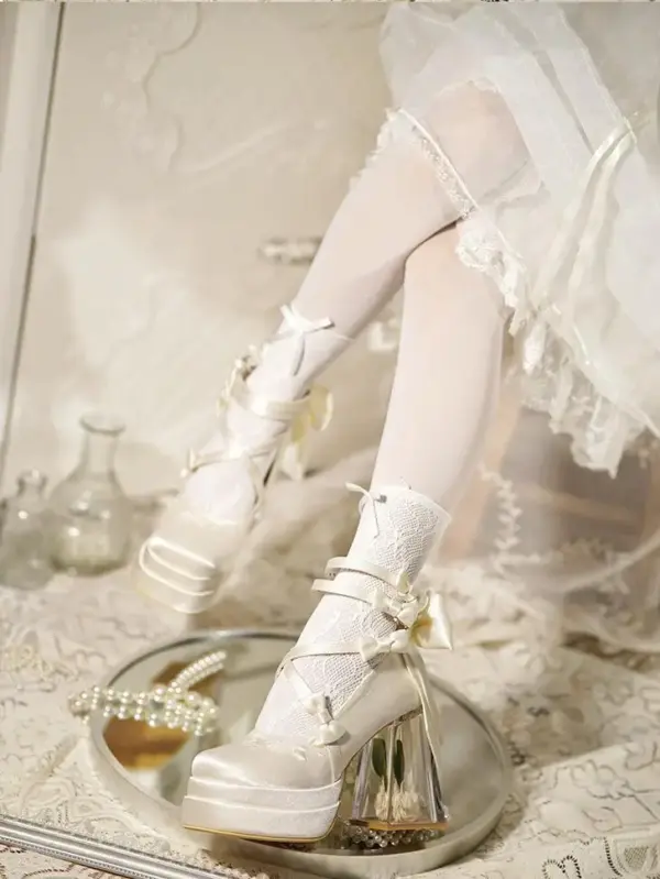 Original Lolita Red High Heels Women's Sweet Elegant Bow Velvet Mary Jane Shoes Ladies Birthday Party Cos Platform Shoes Spring - AliExpress 322 - Image 4