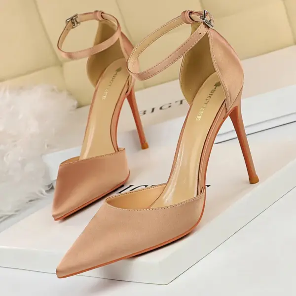 BIGTREE Shoes Satin With Shallow Pointed Women Pumps Buckle High Heels Female Shoes Stiletto Heels Sandals Sexy Party Shoes - AliExpress - Image 6
