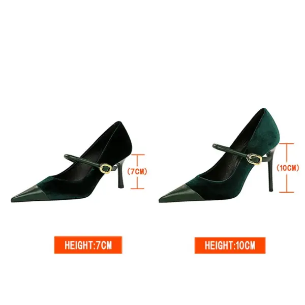 Korean Version Party 10cm 7cm High Heels Women Shoes Thin Heels Velvet Shallow Montage Pointed Toe Metal One-line Buckle Pumps - AliExpress 322 - Image 6