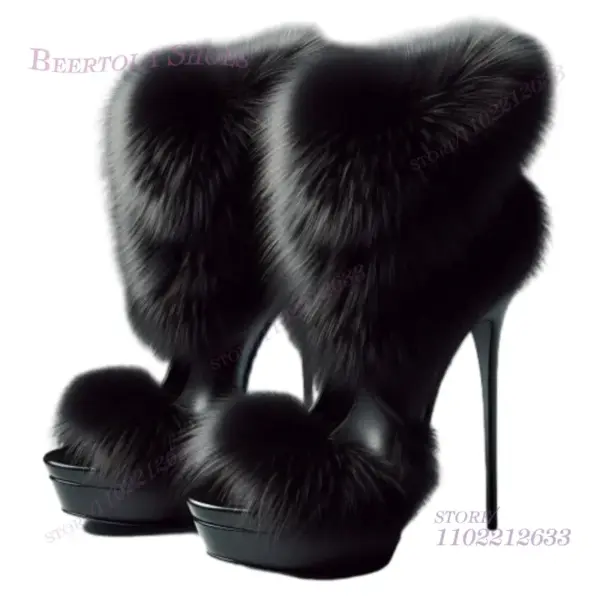 Wrapped Feathers Black Long Soft Velvet Open Heels Women Ankle Peep Toe Patent Leather Heel Zipper Stiletto Summer Hollow Shoes - AliExpress 322 - Image 2