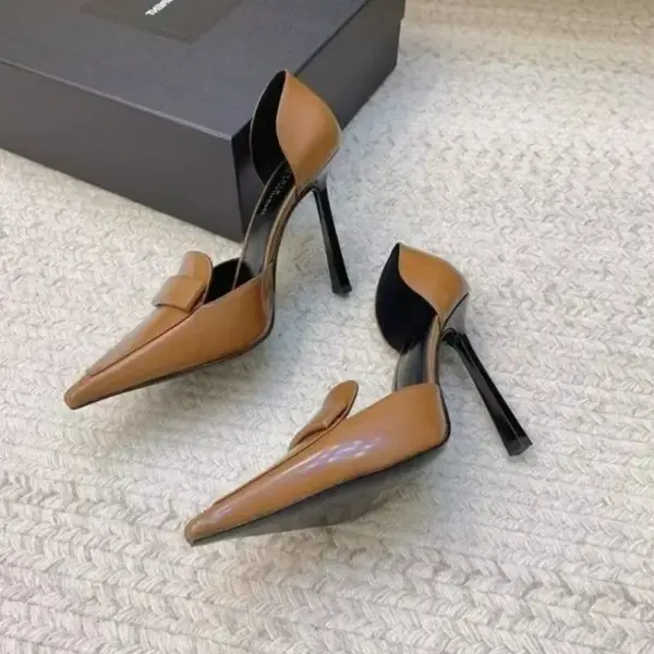 10cm Metal Blade Pointed Toe Stiletto Heels Pumps Coffee Brown Retro Fashion Dress Shoes Woman Thin High Heels Designer - AliExpress 322 - Image 4