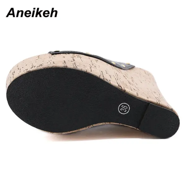 Aneikeh 2025 Summer Fashion Open Toe Sandals Platform Super High Heels Slip-on Metal Rivet Sandals Rome Party Women Mules black - AliExpress 322 - Image 5
