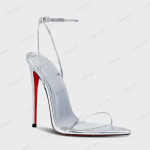 Silver 13cm thin heel pointed red sole high heels 2025 new sexy one-word buckle fashion sandals single shoes - AliExpress 322