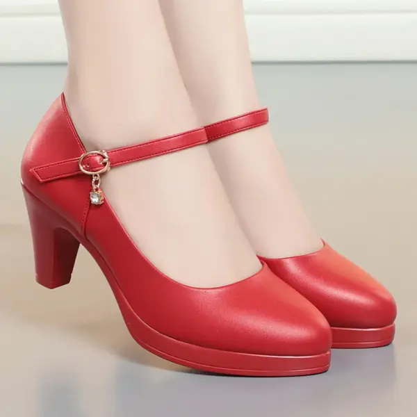 6.5cm Breathable Fashion Soft Leather Silver Red Wedding Shoes Woman Med Block Heels 2025 Platform Pumps Women for Office Mom - AliExpress 322 - Image 6