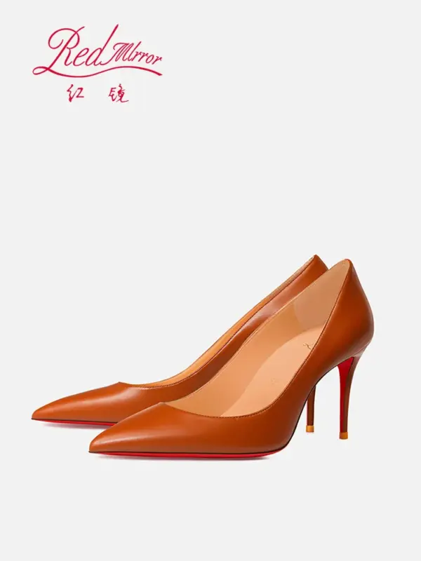 2025 New Red soled High Heels Handmade Women's Shoes Brown Soft Genuine Leather Shallow Mouth Pointed Fine Custom Shoes - AliExpress 322 - Image 3
