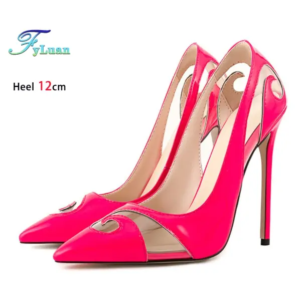 2025 New Sexy Hollow High Heels For Women 12CM Summer Pointed Fashion Single Shoes Party Club Ladies Rose Red Pumps Size 35-47 - AliExpress 322 - Image 3