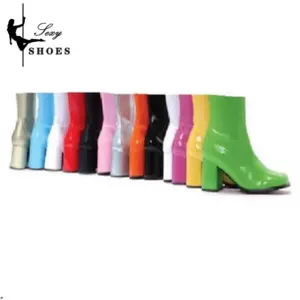 New 7cm High-heeled Cross Dressing Shoes Gogo Boots 60s 70s Square Heel Ankle Boots Sexy Round Toe Leather Zip Women Short Boots - AliExpress 322