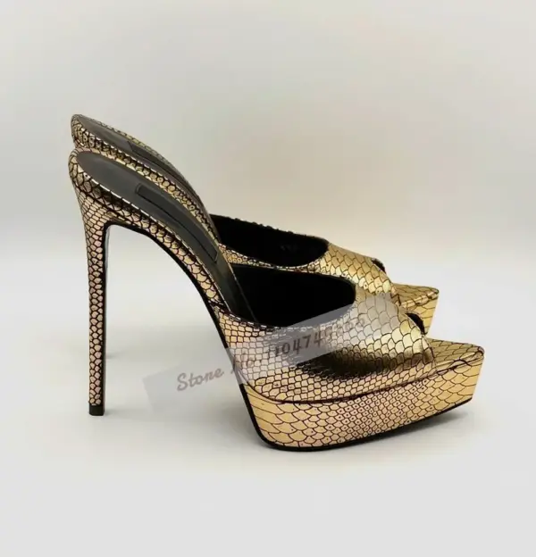 Red Shiny Fluorescent Red Glitter Mules - Image 5