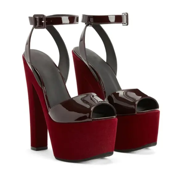 Fashion Velvet Platform Block Heel Sandals Back Cross  Strap Buckle Super High Heels Mixed Colors Woman Peep Toe Party Shoes - AliExpress 322 - Image 2
