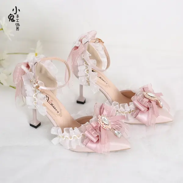 Original Butterfly Pink Flower Marriage Lolita High Heels Handmade Lolita Sandals Single Shoes - AliExpress