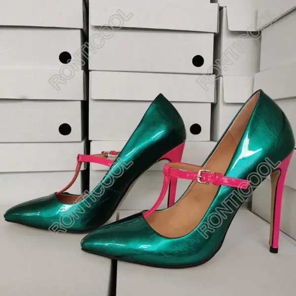 Ronticool Handmade Women T-Strap Pumps Fish Scale Sexy Stiletto Heel Pointed Toe Red Green White Party Shoes US Plus Size 5-15 - AliExpress 322 - Image 3
