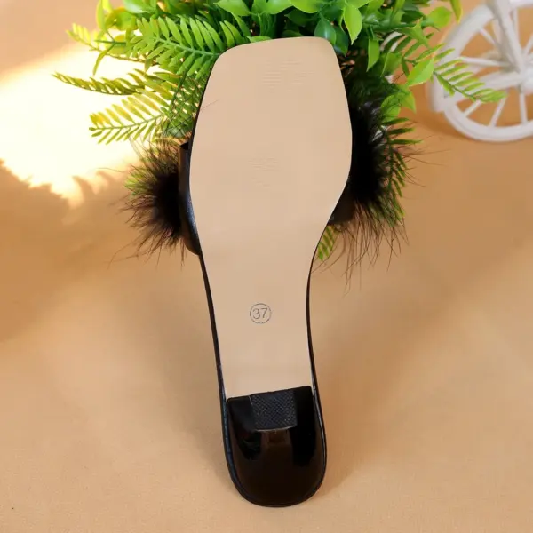 A pair of black women's casual high heels with soft chicken hair design and black high-heeled sandals - AliExpress - Image 2