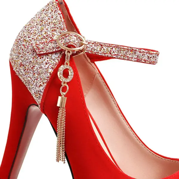 womens platform heels Bling Tassel High Heel Shoes thick sole Velvet Pumps Ladies Evening Dress Wedding Female Shoes Big Size 43 - AliExpress 322 - Image 5