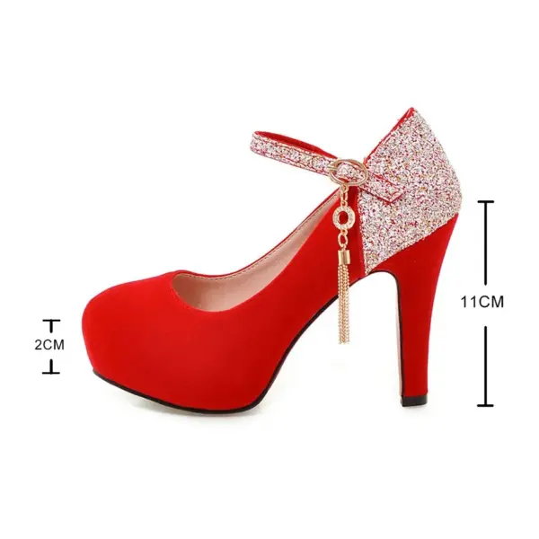 womens platform heels Bling Tassel High Heel Shoes thick sole Velvet Pumps Ladies Evening Dress Wedding Female Shoes Big Size 43 - AliExpress 322 - Image 6