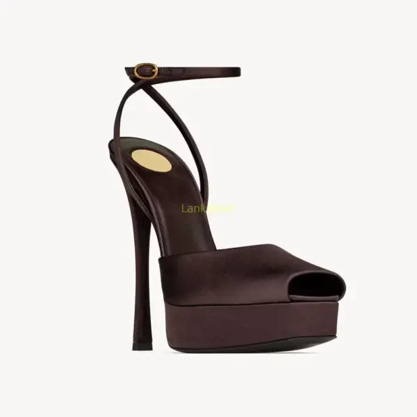 Platform Peep Toe Satin Pumps - Image 5