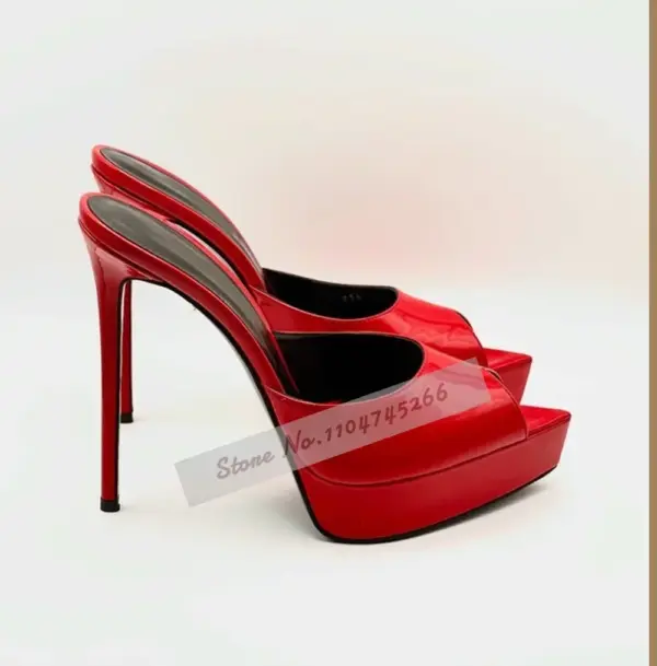 Red Shiny Fluorescent Red Glitter Mules - Image 3