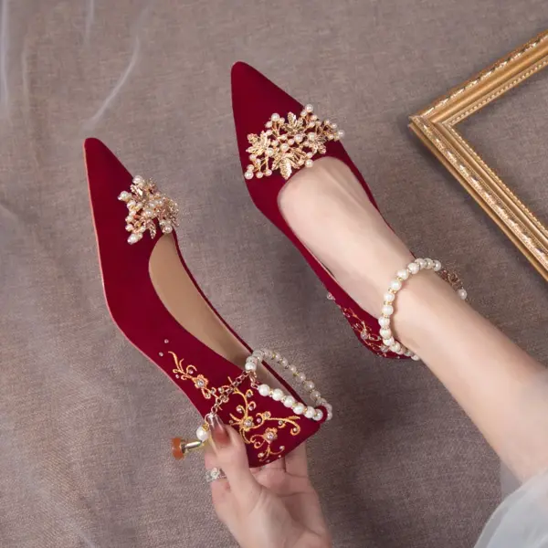 Women Red High Heel Shoes Elegant Fashion Designer Pointed Tip Fine High Heels Women Water Diamond Banquet Wedding Shoes Tacones - AliExpress 322 - Image 3