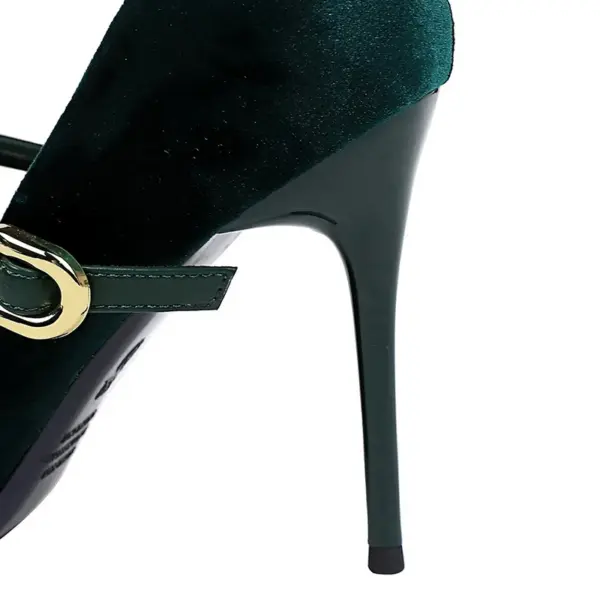 Korean Version Party 10cm 7cm High Heels Women Shoes Thin Heels Velvet Shallow Montage Pointed Toe Metal One-line Buckle Pumps - AliExpress 322 - Image 5