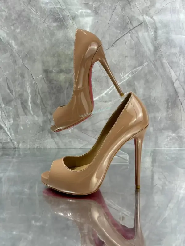 Woman New Style Leather Single Pumps Stiletto Heel Peep Toe 10Cm 12Cm Thin High Heel Female Slip On Summer Brown Sandals Shoes - AliExpress 322 - Image 4