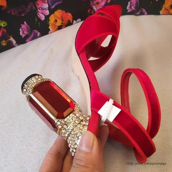 Vintage Velvet Cross Strap Modern Sandals Round Open Toe Crystal Square Heel Women's Shoes Summer Fashion Ankle Strap Sandals - AliExpress 322 - Image 3