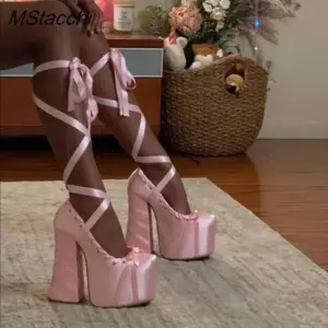 Platform Satin Sandals Sweet Pink