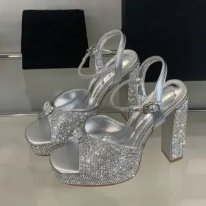Liyke Elegant Woman Wedding Party Shoes Sexy Thick Bottom Square Toe Crystal Rhinestone High Heels Platform Sandals Women Silver - AliExpress 322