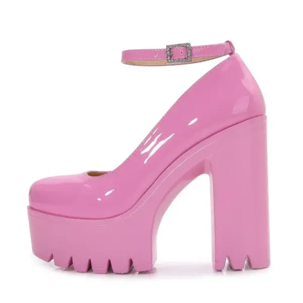Pink Chunky Heeled Ankle Strap Pumps Sweet Platform Square Heel Woman High Heels Pumps Platform Shoes 2022 Spring Woman Shoes - AliExpress 322 - Image 4