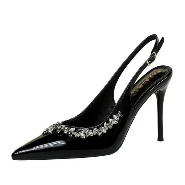 European And American Style Banquet Slim Pointed Toe Rhinestone High Heels Women Super High Heel Patent Leather Back Trip Strap - AliExpress 322 - Image 6